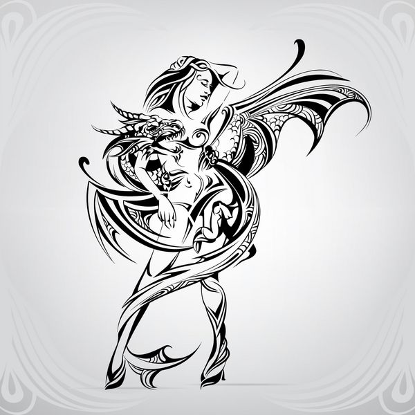 دختر با یک اژدها در الگوی تزئینی