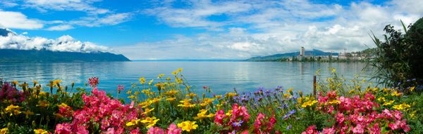 نمای پانوراما از Montreux و دریاچه ژنو سوئیس