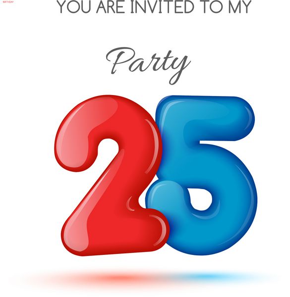 بیست و پنج سال کارت دعوت دعوت به جشن دعوت به 25 سال جشن بیست و پنج حجم حجم روشن 3D شماره 25 رقم بادی کارت دعوت
