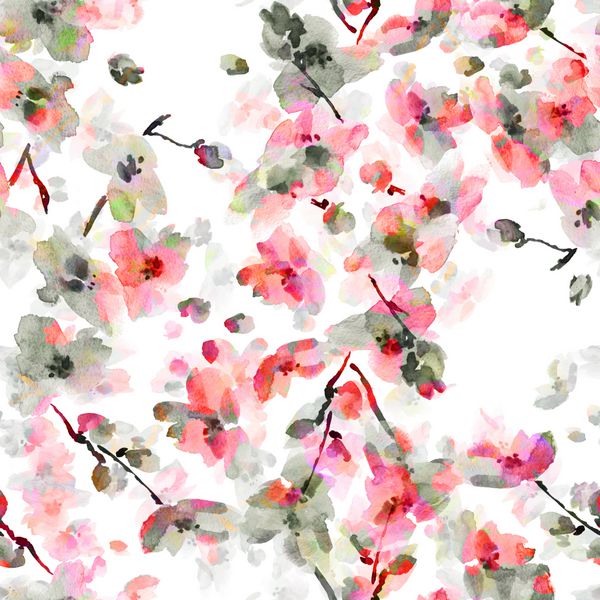 الگوی تصویر آبرنگ شکوفه گیلاس بهاره P
