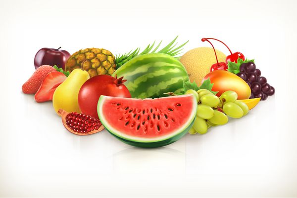 برداشت میوه آبدار و انواع توت ها تصویر بردار جدا شده بر روی سفید