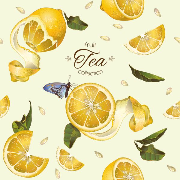 الگو برداری بدون درز چای سبز با لیمو و پروانه طراحی پایه برای آب چای لوازم آرایش مواد غذایی محصولات مراقبت های بهداشتی بهترین برای پارچه پارچه بسته بندی کاغذ