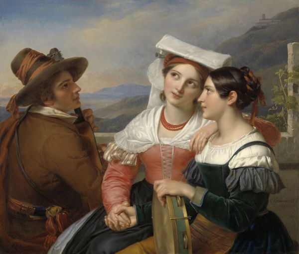 از یک قلب توسط Cornelis Kruseman 1830 نقاشی هلندی روغن بر روی بوم سه نوازنده جوان در صحنه های عامیانه ایتالیایی در سبک نئوکلاسیک نقاشی شده اند