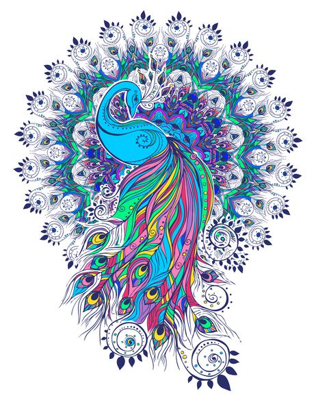 کارت تبریک زیبا با طاووس طاووس ساخته شده در پرنده پرنده رنگ برای طراحی منسوجات لباس تی شرت کاغذ دیواری چاپ برچسب های دیوار چاپ طاووس قومی شرقی شرقی تزئین
