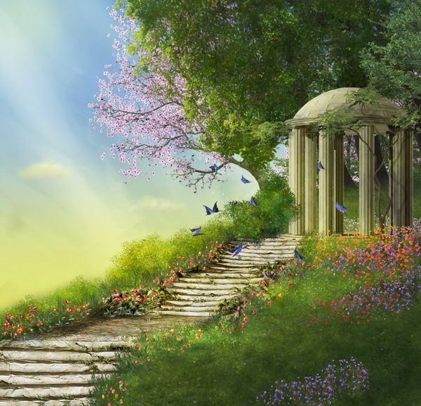 گیلاس در بالای تپه با یک پله سنگ و گل