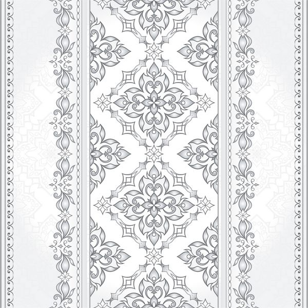 تزئینی یکپارچه نور خاکستری مرزی در پس زمینه سفید عنصر برای طراحی پس زمینه تزئینی دکوراسیون گل و بوته ای برای کاغذ دیواری دکور سنتی در یک زمینه سفید