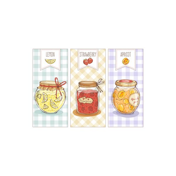 مجموعه ناز از کره با لیمو توت فرنگی مربا زردآلو؛ دست کشیده تصویر در سبک طرح با دسر و برچسب های خانگی؛ آگهی ها برای نانوایی خانگی؛ پوستر طراحی کارت پستال