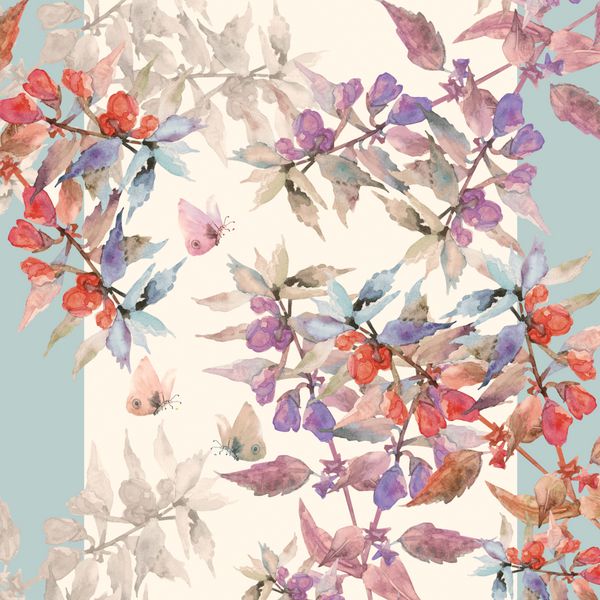 زیبا گل گل علفزار تابستان با پروانه ها تصویر آبرنگ جدا شده در پس زمینه سفید