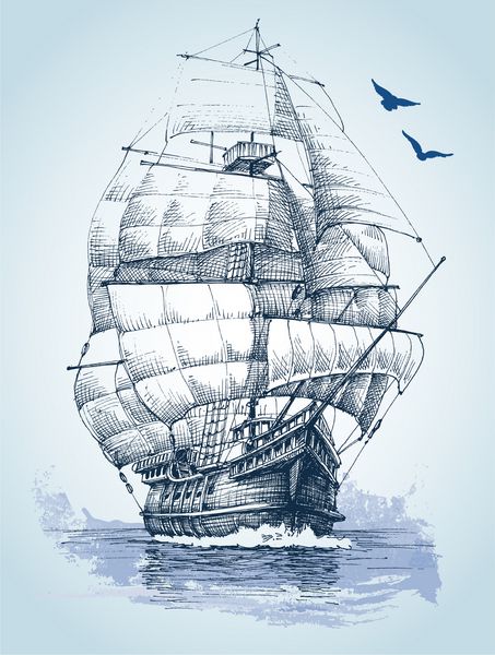 قایق در دریا نقاشی طرح وکتور قایق بادبانی