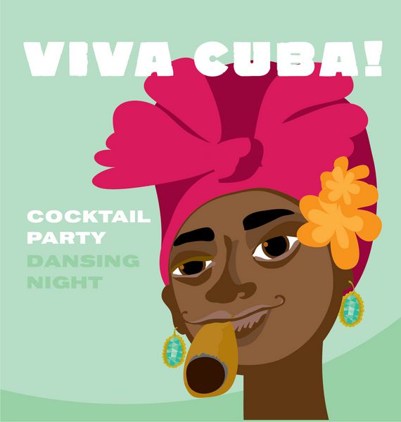 چهره زن به کوبایی کارتون تصویر بردار برای پوستر موسیقی دختر کوبا با دکور گل و سیگار پوستر چیز عجیب و غریب کارائیب کاریکاتور های قومی