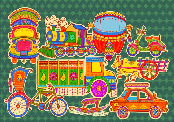 وکتور طراحی حمل و نقل هند در سبک هنر هند