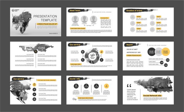 عناصر سیاه و سفید و زرد را برای اطلاعات در یک پس زمینه سفید قالب های ارائه استفاده ارائه بروشور شرکت گزارش بازاریابی تبلیغات گزارش سالانه