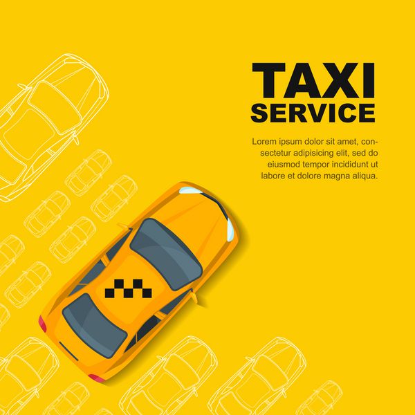 مفهوم خدمات تاکسی بردار زرد بنر پوستر و یا بروشور زمينه الگو زرد کابین طرح اتومبیل های جدا شده در پس زمینه سفید ترافیک خیابان پارکینگ تصویر سازی حمل و نقل شهر