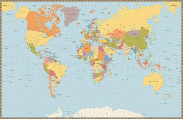 گفتگوی مفصل بزرگ رنگ نقشه سیاسی جهان تصویر بردار بسیار دقیق از نقشه جهان