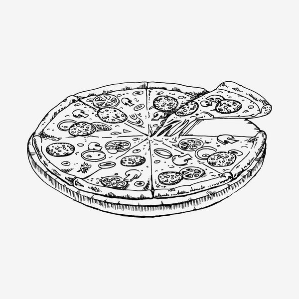 پیتزا جدا شده در پس زمینه سفید پیتزا غذای تصویر بردار تخت تخته سفید سیاه و سفید نقاشی نماد پیتزا پیتزا تصویر بردار پیتزا پیتزا جدا شده منوی پیتزا پیتزا فست فود