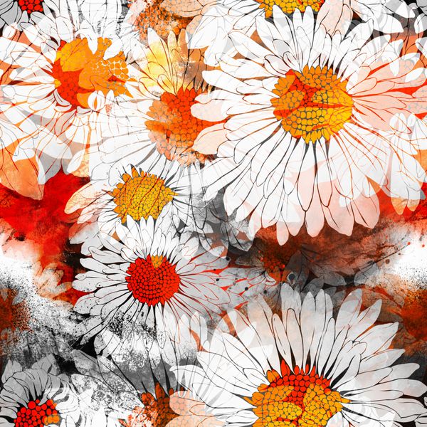 اثر گل را مانند گل صد تومانی نشان می دهد دست نقاشی الگوی بدون درز نقاشی دیجیتال و بافت آبرنگ پس زمینه برای دکوراسیون منسوجات و طراحی تصویر زمینه گیاهی هنر شیک boho قاب عکس گلدان ترکیبی