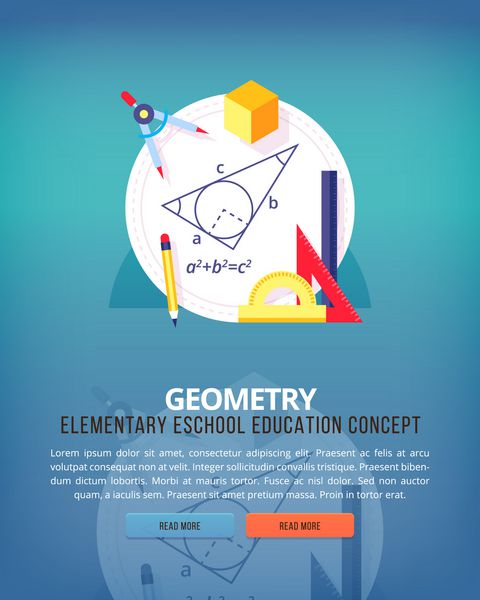 مجموعه ای از مفاهیم تصویری مسطح برای هندسه آموزش و پرورش و ایده های دانش علم ریاضی مفاهیم بنر وب و مواد تبلیغاتی