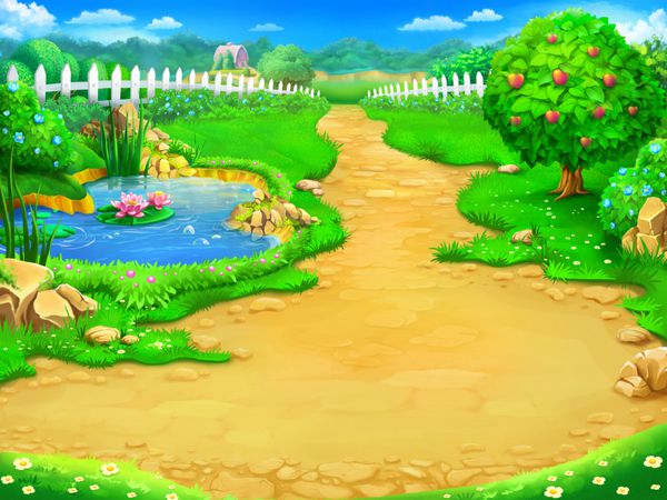 افسانه پس زمینه کارتون هنر دیجیتال تصویری از یک باغ پری و دریاچه می تواند به عنوان مکان برای بازی و یا تصویر برای کتاب استفاده می شود