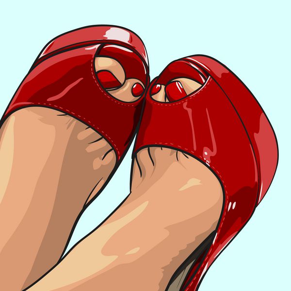 پاهای زیبا زنان را در کفش های قرمز نزدیک کنید تصویر برداری