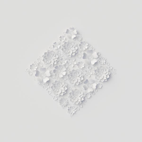 3D رندر تصویر دیجیتال پس زمینه گل سفید گل های کاغذی تزئینی دکور دیوار عروسی تزئین لباس عروس