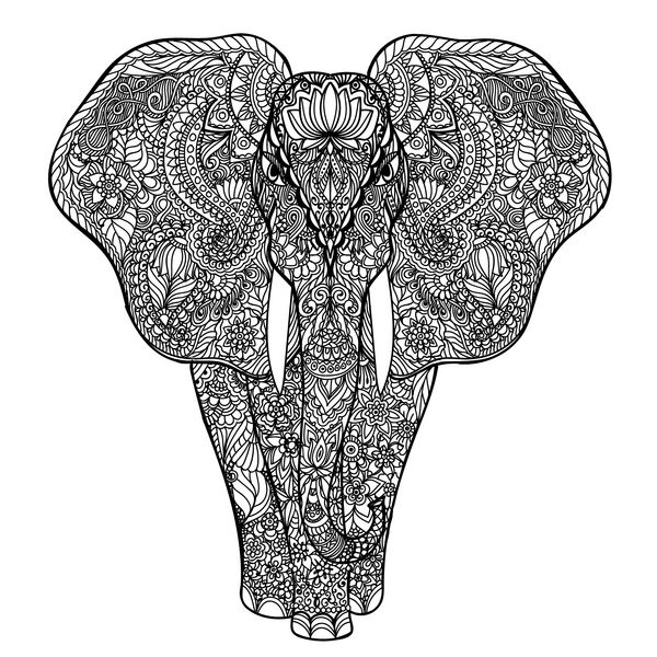 فیل قومی جدا شده بر روی زمینه سفید طرح بردار دست کشیده برای صفحه ضد عفونی کننده رنگ بزرگسالان علامت تی شرت آرم و یا با ابله عناصر طراحی گرافیک