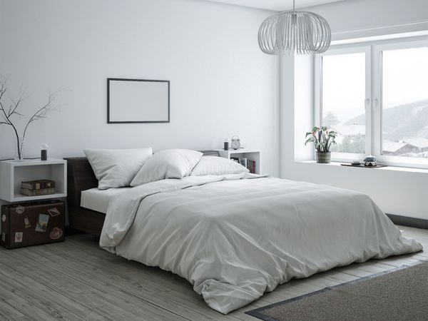 طراحی بیرونی حداقل اتاق خواب سفید 3D ارائه شده