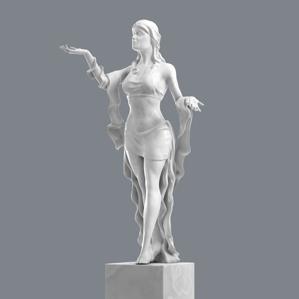 مجسمه سنگ مرمر از یک زن جوان زیبا با پوشیدنی های زیبا مجسمه الهه در یک سبک کلاسیک جدا شده رندر 3D
