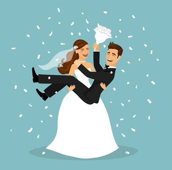 فقط زن و شوهر ازدواج کرده عروس داماد را در آغوش می گیرد بعد از مراسم عروسی