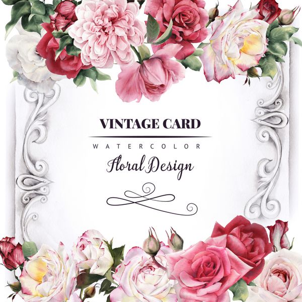 کارت تبریک با گل رز آبرنگ می تواند به عنوان کارت دعوت برای عروسی تولد و دیگر زمینه تعطیلات و تابستان استفاده شود