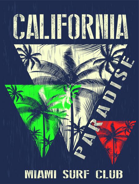 کالیفرنیا میامی تابستان تی شرت طراحی گرافیک