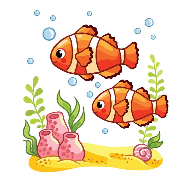 ماهی دریایی رنگارنگماهی صخره ای ماهی دلقک یا ماهی Anemone با جلبک دریایی در پایین دریا