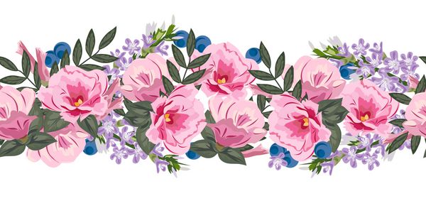 مرز گل گل بدون درز با گل های صورتی ناز الگوی دست کشیده در پس زمینه سفید عنصر طراحی کارت دعوت نامه عروسی تبریک