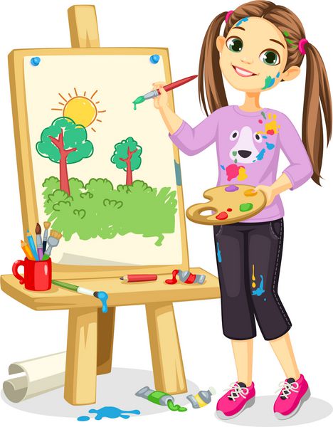 نقاشی دختر هنرمند بر روی بوم