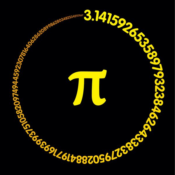 شماره طلایی Pi صد رقم از ثابت تشکیل دایره رنگی نارنجی زرد مقدار تعداد بی نهایت Pi دقیق به نود و نه رقم اعشار است تصویر در پس زمینه سیاه و سفید بردار