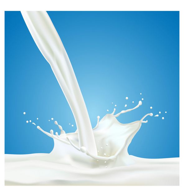 چکیده واقع بینی شیر شیر با splashes جدا شده بر روی زمینه آبی تصویر برداری