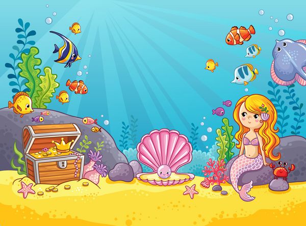 Vector background with an underwater world in a children