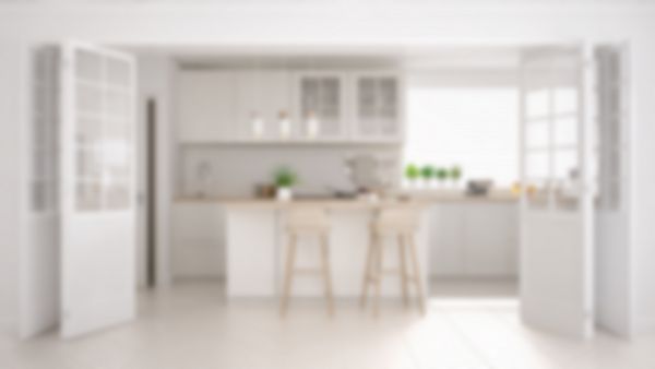 طراحی درخشان پس زمینه آشپزخانه کلاسیک کمونیست اسکاندیناوی با جزئیات چوبی و سفید تصویر 3D