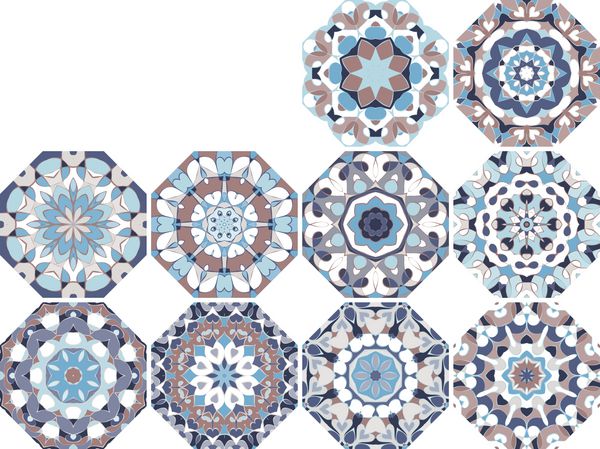 مجموعه ای از الگوهای یکپارچه بدون درز عربی مجموعه ای از زیور آلات هشت ضلعی و مربع عناصر تزئینی و طراحی برای پارچه جلد کتاب تولید چاپ بسته بندی هدیه