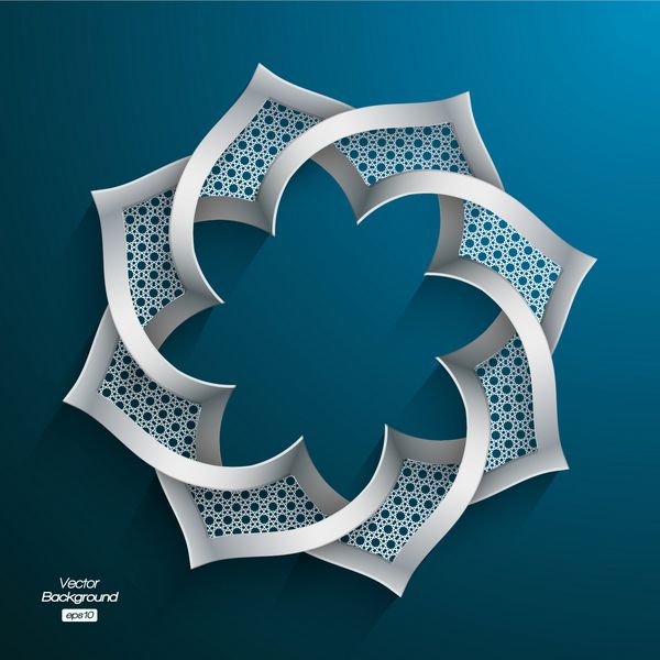 خلاصه 3D شکل دور با طراحی اسلامی در پس زمینه آبی
