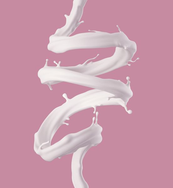 رندر 3D تصویر دیجیتال جت اسپیرال شیر چلپ چلوپ سفید موج مایع رنگ حلقه خط انحنا پس زمینه صورتی