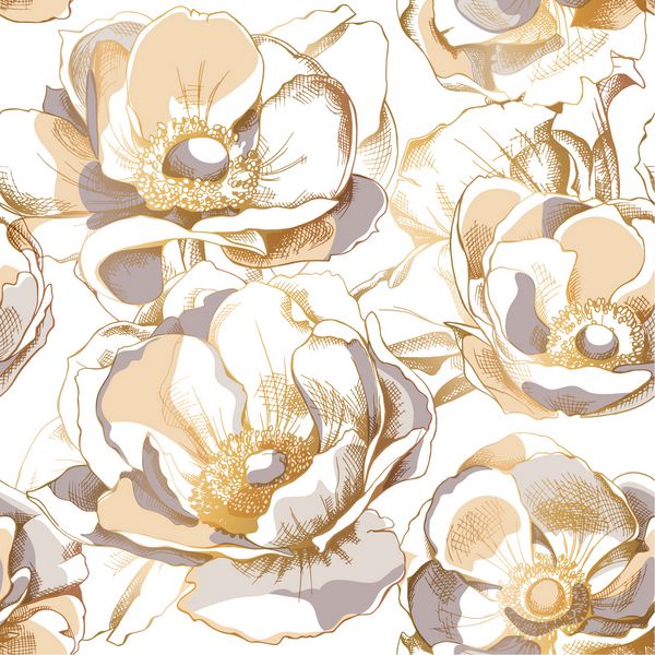 الگوی بدون درز با یک گل طلای سبز Anemone تصویر برداری