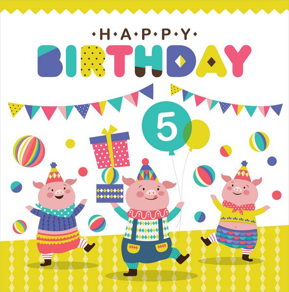 کارت تولد با سه خوک کمی ناز