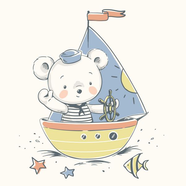 ملکه خرس بیگانه در یک تصویر کارتونی قایق کارتون تصویر برداری می توان برای تی شرت چاپ استفاده می شود بچه ها لباس طراحی مد دعوت نامه دوشیزه بچه