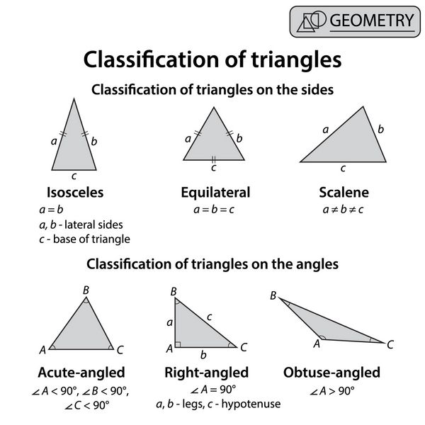 هندسه طبقه بندی مثلث بر روی زمینه سفید تصویر برداری