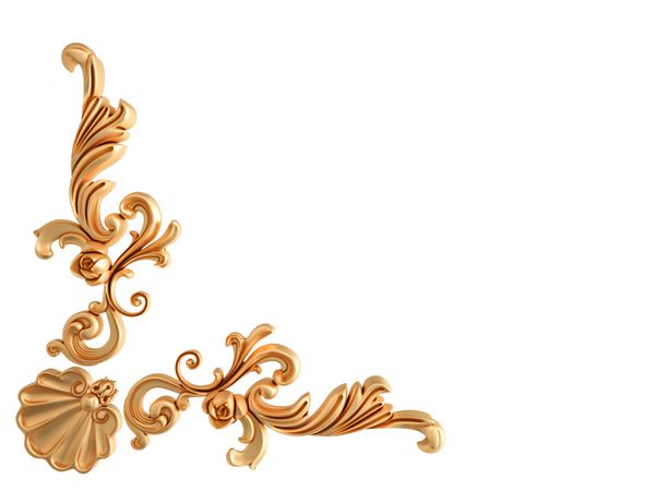 طلا تزئینی در یک پس زمینه سفید جدا شده تصویر 3D