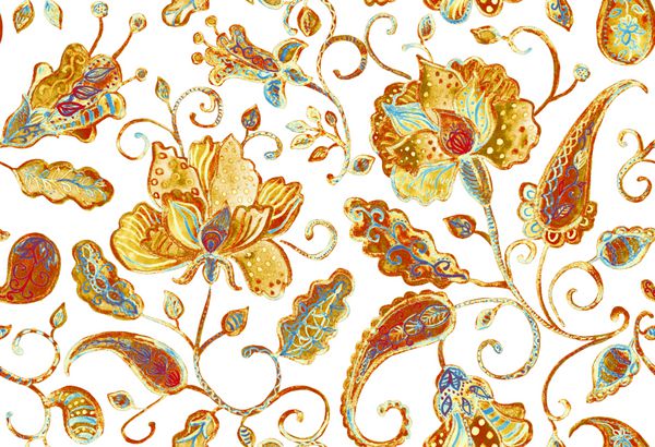 آبرنگ گرانج گل گل گل بدون درز کاشی الگوی برای طراحی پارچه الگوی بدون درز رنگارنگ با پرتغالی غریب انتزاعی لاله ها برگ اشیاء جدا شده بر روی زمینه سفید