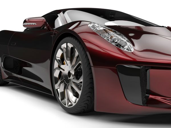 کلاسیک فوق العاده ورزش خودروی تاریک قرمز فلزی شاتک نزدیک به چراغ جلو تصویر 3D