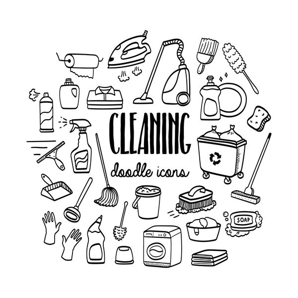 تمیز کردن و نگهداری خانه آیکون های آیکون دودل تنظیم شده است خدمات نظافت