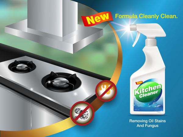 تبلیغات تمیز کردن آشپزخانه اجاق گاز و کلاهتصاویر نشان می دهد قارچ لکه های نفتی به عنوان تصاویر تبلیغات استفاده می شودبردار واقعی