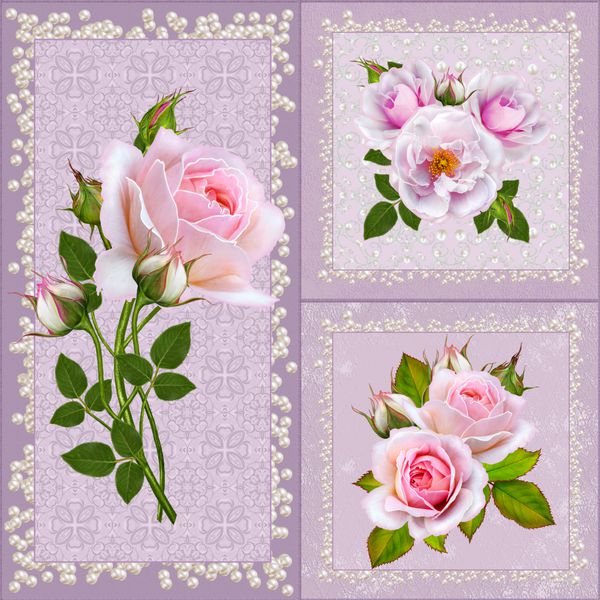 الگوی گل بدون درز شکل مربع سبک پرنعمت گل رز صورتی ملایم زیبا آرایش گل قاب آجری پاستل بافتن مهره های خود و مروارید